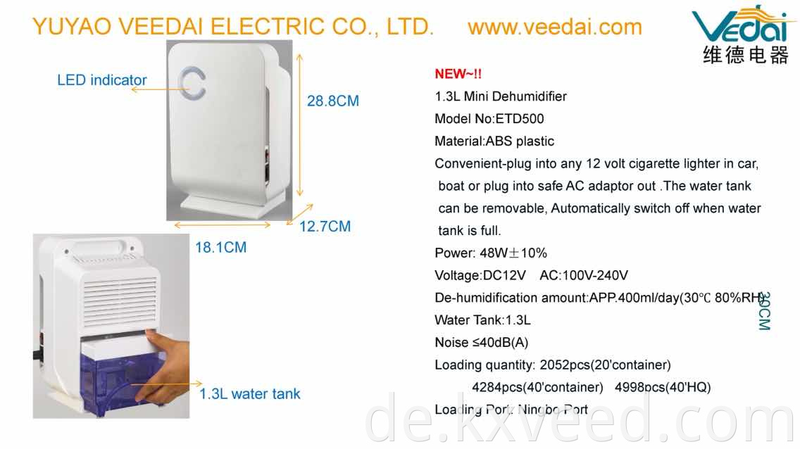 ETD500 Water Tank 1.3L Kein Kompressor tragbarer Heimatenthumfulator